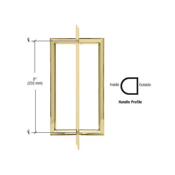 Cr Laurence 8 in. Unlacquered Brass RM Series Flat Outside Surface/Round Tubing Inside Back-to-Back Pull Handle RM8X8ULBR - main